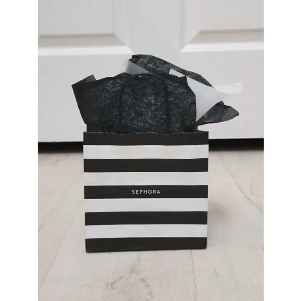 🖤🤍 SEPHORA Empty Black White Striped Paper Shopping Gift Bag with Tissues